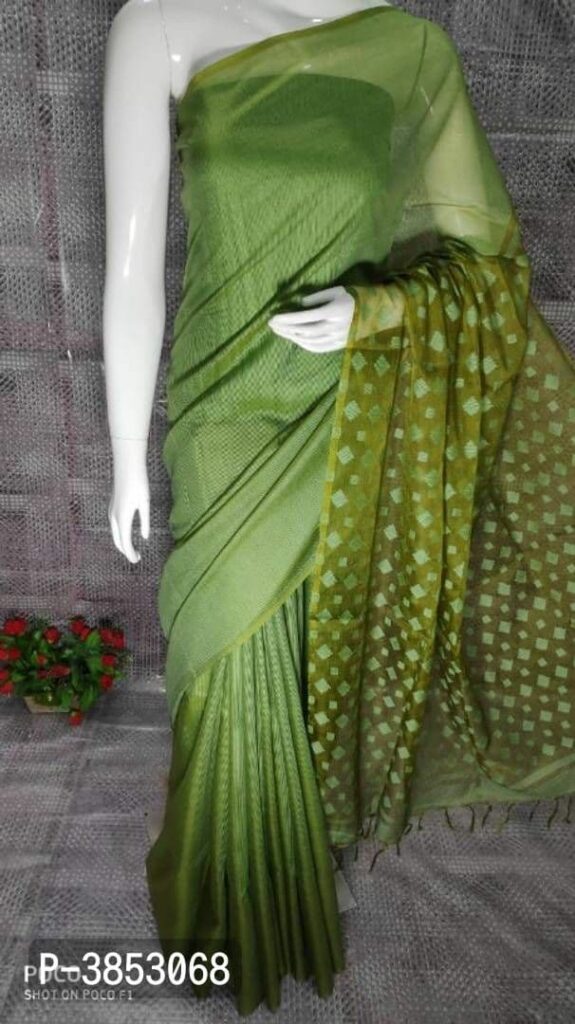 Woman wearing organza silk saree with floral prints – Weaveify