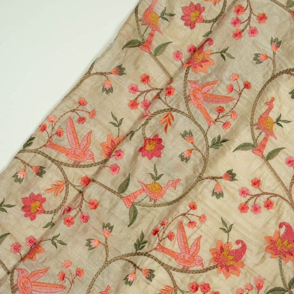 Close-up texture of authentic Bhagalpur Tussar silk fabric