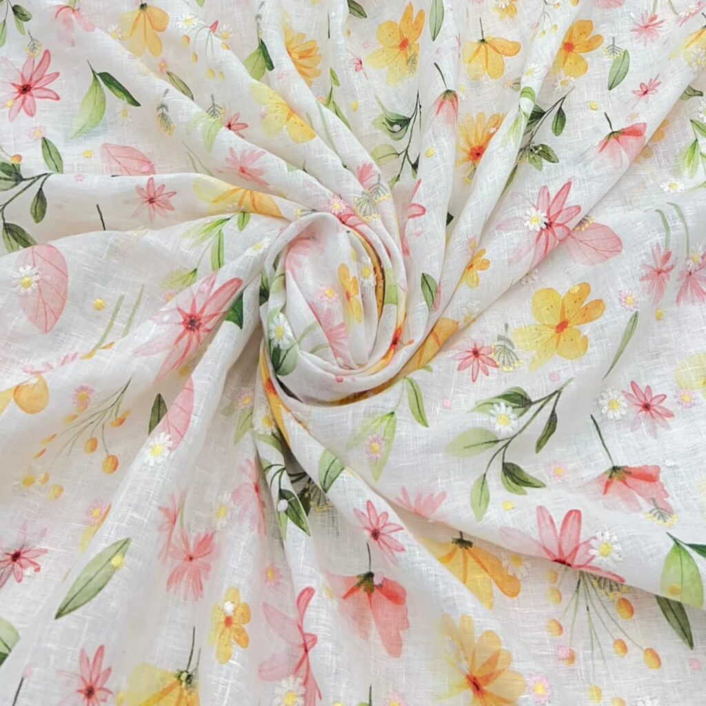 Linen fabric texture close-up showing natural breathable fiber