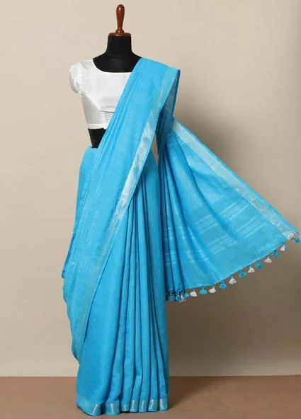 Sky blue cotton saree for summer wear – Weaveify